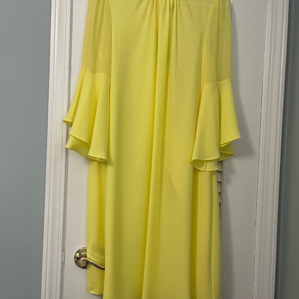 BCBG Yellow Off-Shoulder Ruffled Midi Dress